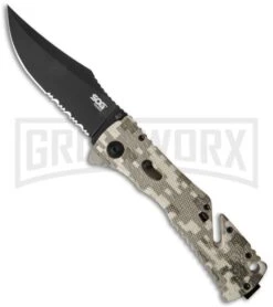 SOG Trident Digital Camo Spring Assisted Knife - Black Serr