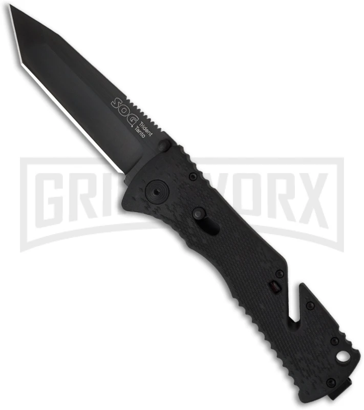 SOG Trident TF-7 Black Spring Assisted Knife - Tanto Black Plain 3 SOG Trident TF-7 Black Spring Assisted Knife - Tanto Black Plain