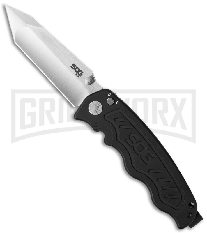 SOG Zoom Black Spring Assisted Knife - Tanto Satin Plain 3 SOG Zoom Black Spring Assisted Knife - Tanto Satin Plain