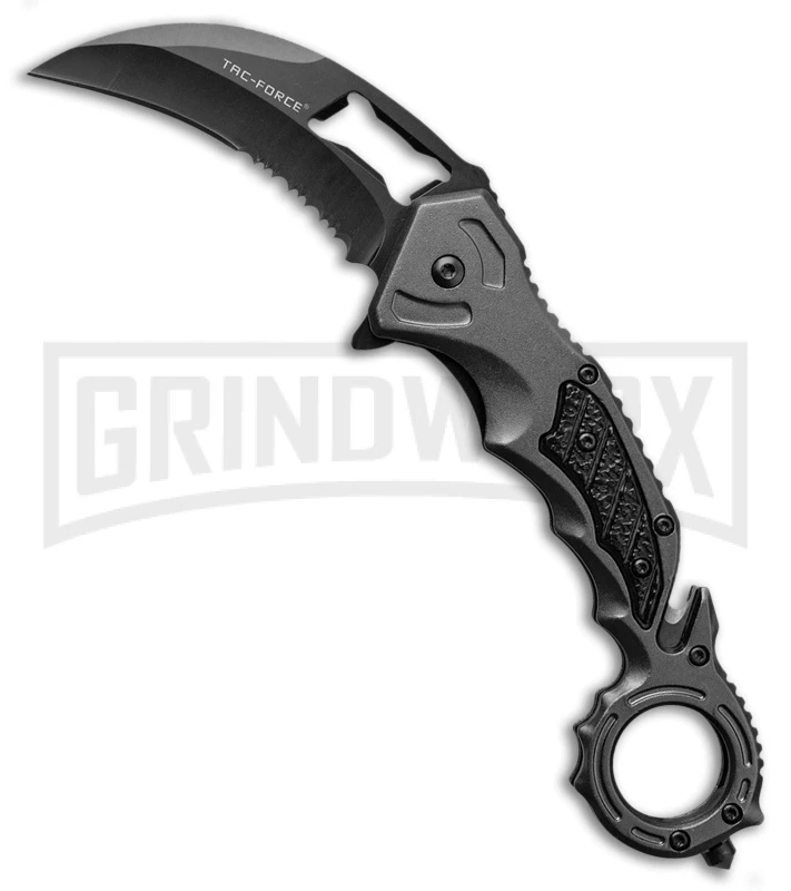 Tac-Force Vortex Gray Spring Assisted Knife - Black Serr 3 Tac-Force Vortex Gray Spring Assisted Knife - Black Serr