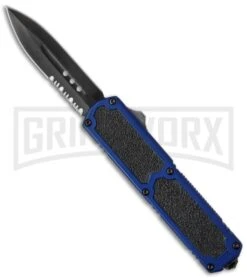 Titan Blue D/A OTF Automatic Knife - Dagger Black Serrated