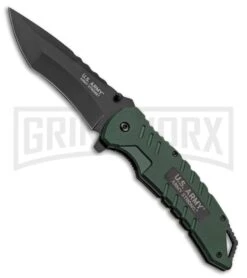 US Army Charge Green G-10 Spring Assisted Knife - Black Plain