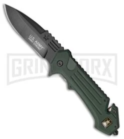 US Army Unit Green G-10 Spring Assisted Knife - Black Plain