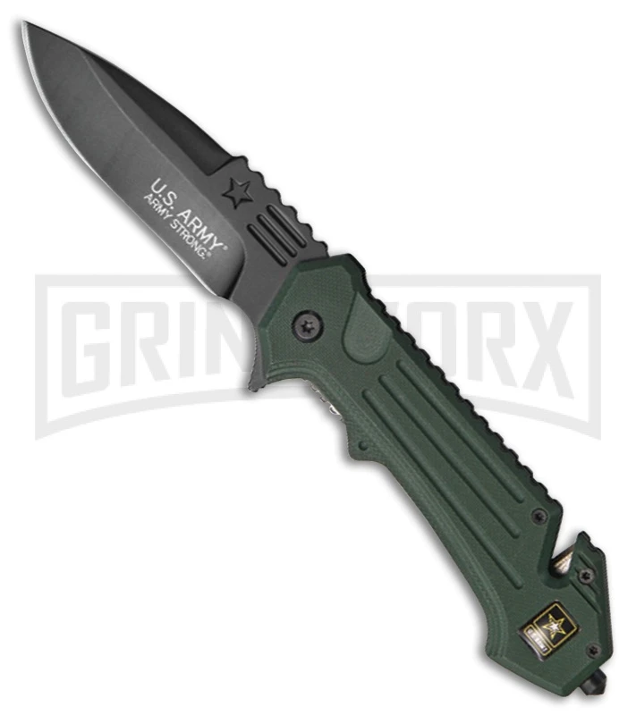 US Army Unit Green G-10 Spring Assisted Knife - Black Plain 3 US Army Unit Green G-10 Spring Assisted Knife - Black Plain