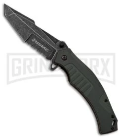 USMC Fortress Green G-10 Spring Assisted Knife - Black Stonewash Serr