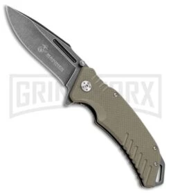 USMC Guardsman Tan G-10 Spring Assisted Knife - Black Stonewash Plain