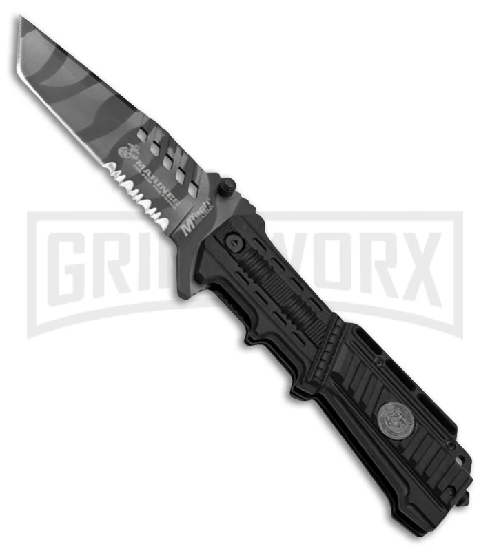 USMC M-Tech Liberty Black GFN Spring Assisted Knife - Urban Camo Serr 3 USMC M-Tech Liberty Black GFN Spring Assisted Knife - Urban Camo Serr