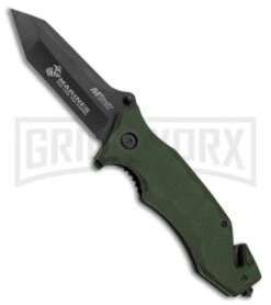 USMC Marines SGT Green G-10 Spring Assisted Knife - Black Plain